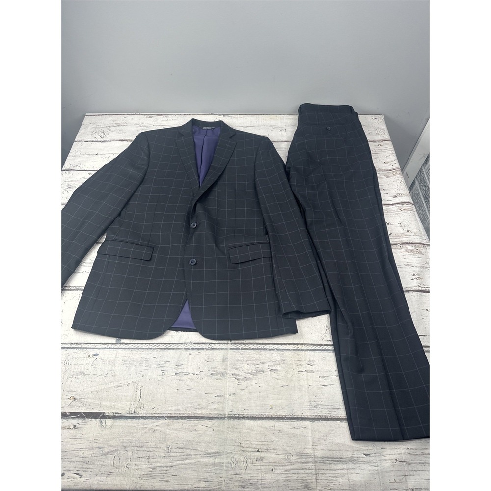 RED‎ Saks Fifth Avenue 2-Piece Blue Suit Mens 40L Pants 35x33.5 Box Print